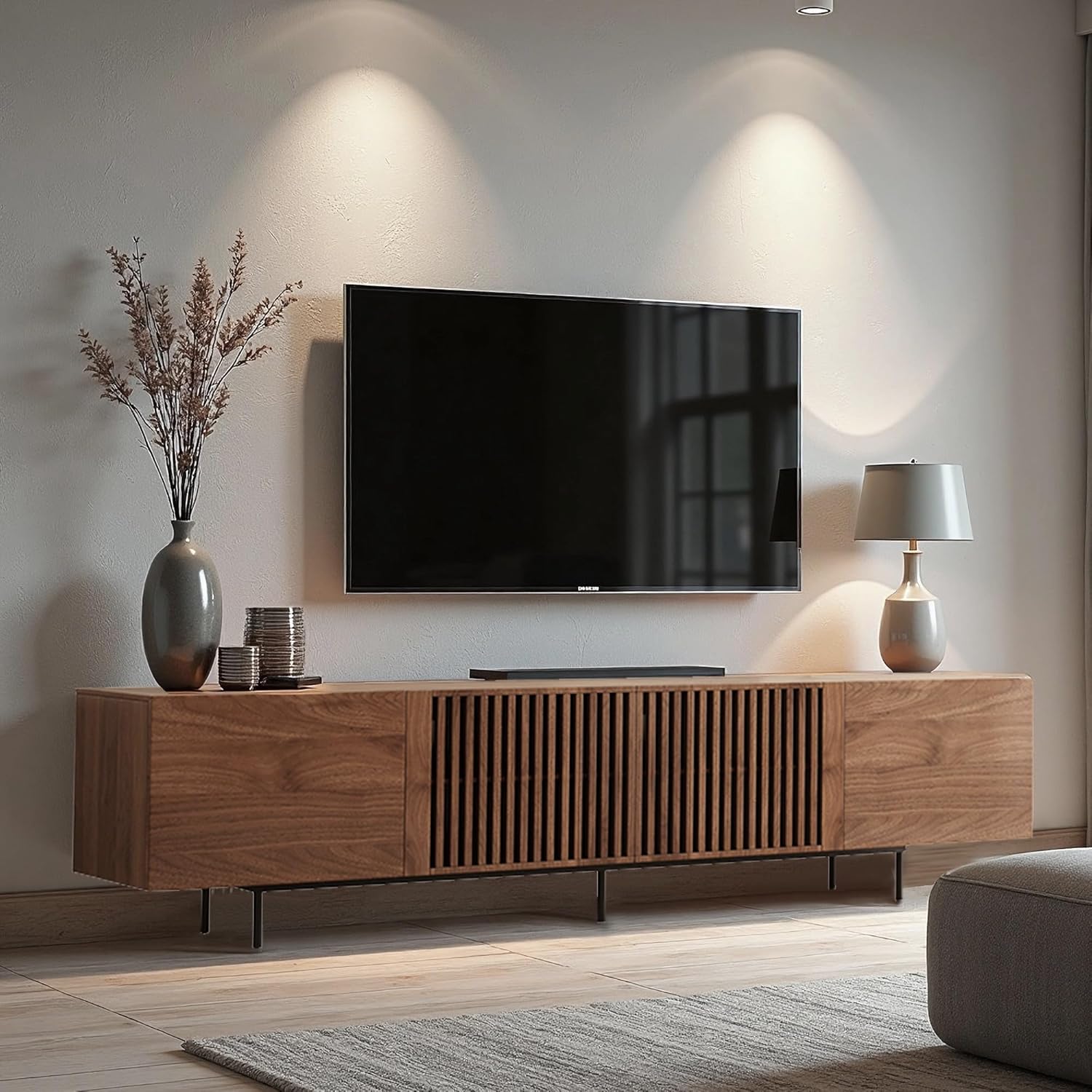 Wide walnut TV cabinet